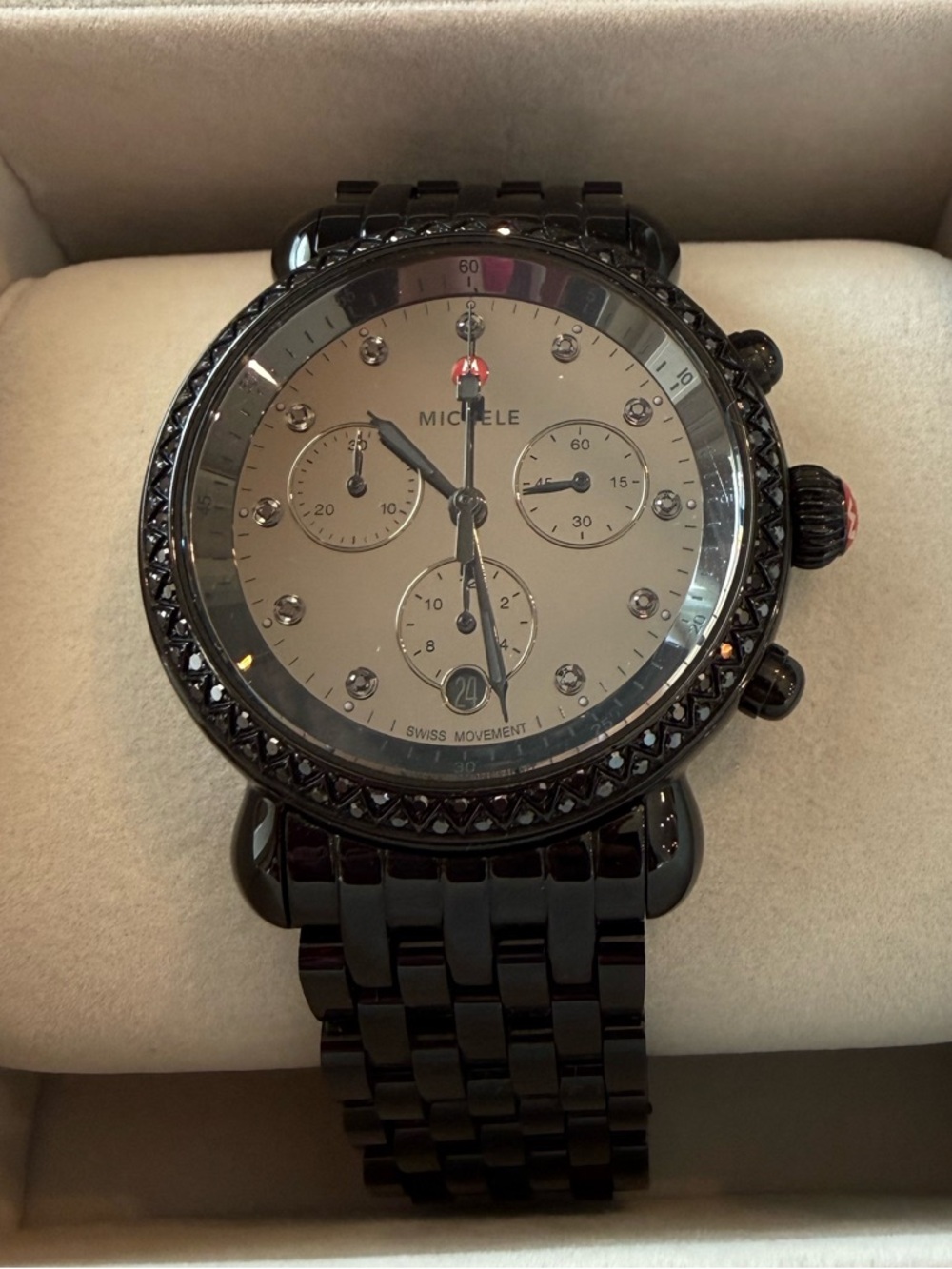 Michele Black Ceramic Chronograph with Black Dial and Diamond Accents